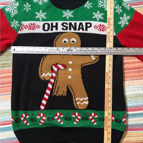 Ugly Christmas Sweater "Oh Snap" Gingerbread Man Design Multi-Color I - Picture 5 of 6